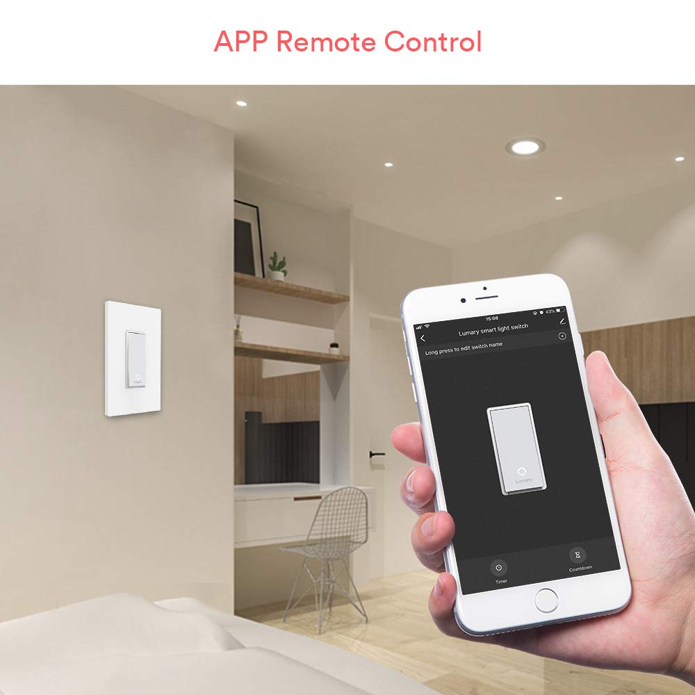 Lumary L-S100 Smart Light Switch with Wifi and Voice Control - Compatible with Alexa, Google Assistant, IFTTT (No Hub required)