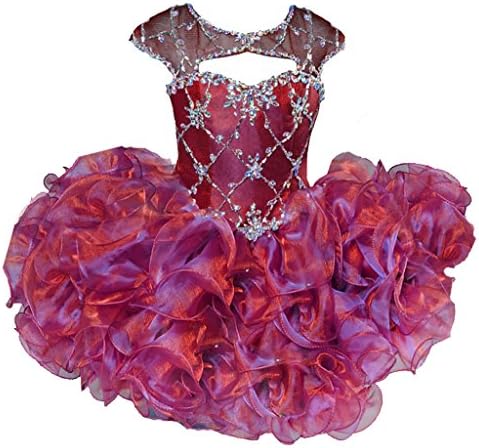 MCandy Little Girls Boat Neck Mini Cupcakes Crystal Toddler Pageant Dresses 6M Burgundy