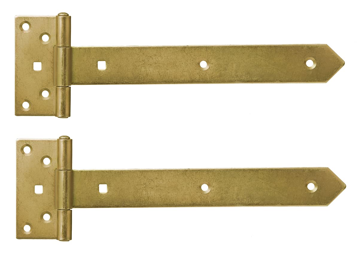 300mm Gold Gate Hinge Tee Hinges for External Use On Gate Doors, Shed Doors and Barn Doors T-Hinge (Pack of 2)