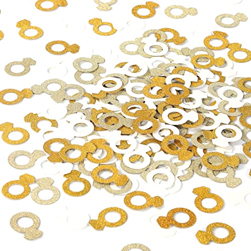 White-Gold Champagne Party-Decorations Ring Confetti - 300pcs Wedding Engagement Party Table Scatter,Bachelorette Neutral Baby Bridal Shower Confetti Decor Lasting Surprise