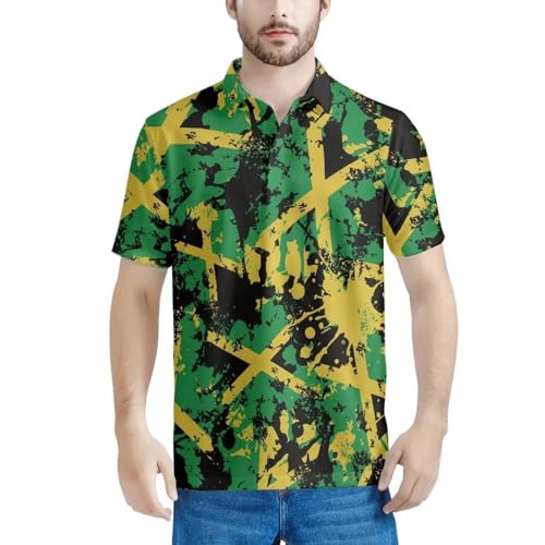 HUGS IDEA Jamaican Flag Print Short Sleeve Casual