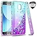LeYi Compatible with Galaxy 2018/Orbit/Emerge 2018/J3V (3rd Gen)/Express Prime 3/ Star/Achieve Case w/Tempered Glass Screen Protector, Glitter Case for Samsung Amp Prime 3, Teal/Purple