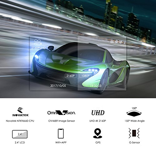 Lifechaser Dual Dash Cam Car Camera 4K UHD WIFI GPS Night Vision 150Â° with Front and Rear Camera, 2.4" LCD, Parking Mode, Time Lapse, WDR, G-Sensor, Loop Recording for Cars, Trucks