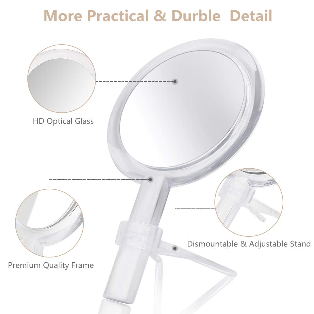 Gotofine 1X & 10X Magnifying Double Side Hand Makeup Mirror with Stand, Handheld Vanity Mirror, Clear: Furniture & Decor