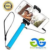 PicStik Foldable Mini Selfie Stick [Battery Free] Wired GOPRO Camera Mount & IPHONE 5, 6+ Smartphone Self Portrait Monopod