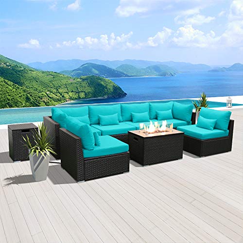 Modenzi Patio Furniture Outdoor Sectional with Propane Fire Pit Table