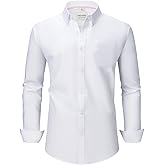 Men's Oxford Long Sleeve Shirts Button Down Collar Shirt Business Casual Dress Shirts with Pocket