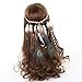 AWAYTR Peacock Feather Hippie Headband Accessories Bohemia Tribal Indian Hippie Headpiece Braided Beads Headwear Festival Hair Decoration (beige-1)