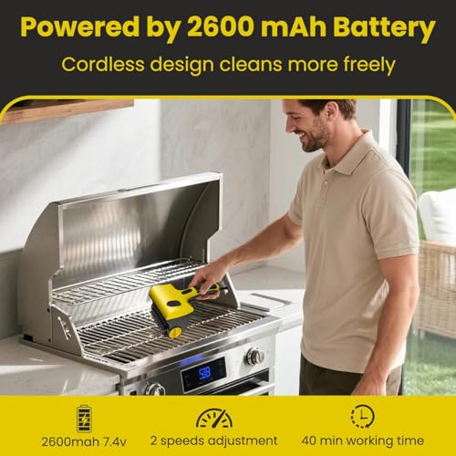 Electric Grill Brush for Outdoor, Cordless Rechargeable Automatic Grill Cleaner with Water & Cleaning Solution Tank, IPX7 Waterproof BBQ Grill Brush for Grill Grates