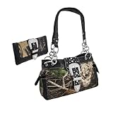 Camouflage Rhinestone Western Buckle Purse/Wallet Set (Black)