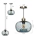 Casamotion Pendant Lighting Handblown Glass Drop ceiling lights, Rustic Hanging Light Blue Seeded Glass with black sand powder, Brushed Brass Finish