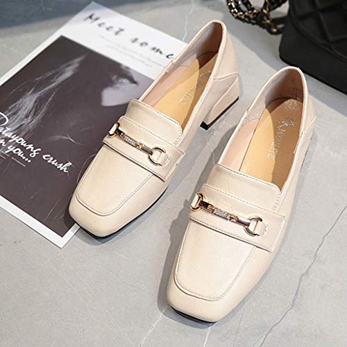 SMALLE ◕‿◕ Penny Loafers for Women with Heel, Women Fashion Penny Loafers Comfort Leather Round Toe Loafers Beige