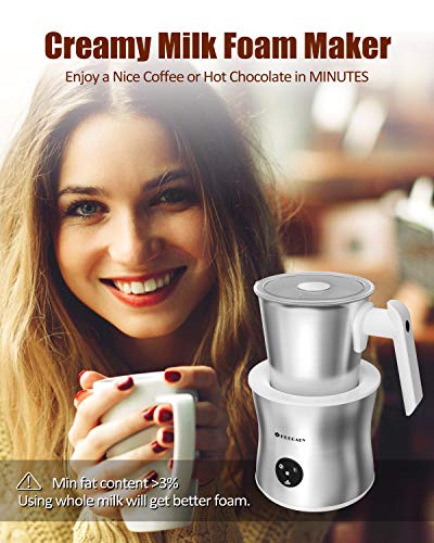 Huogary Milk Frother,4-in-1 Electric Automatic Milk Steamer and Hot Chocolate Maker Machine with Detachable Stainless Steel Milk Jug- Dishwasher Safe, BPA Free