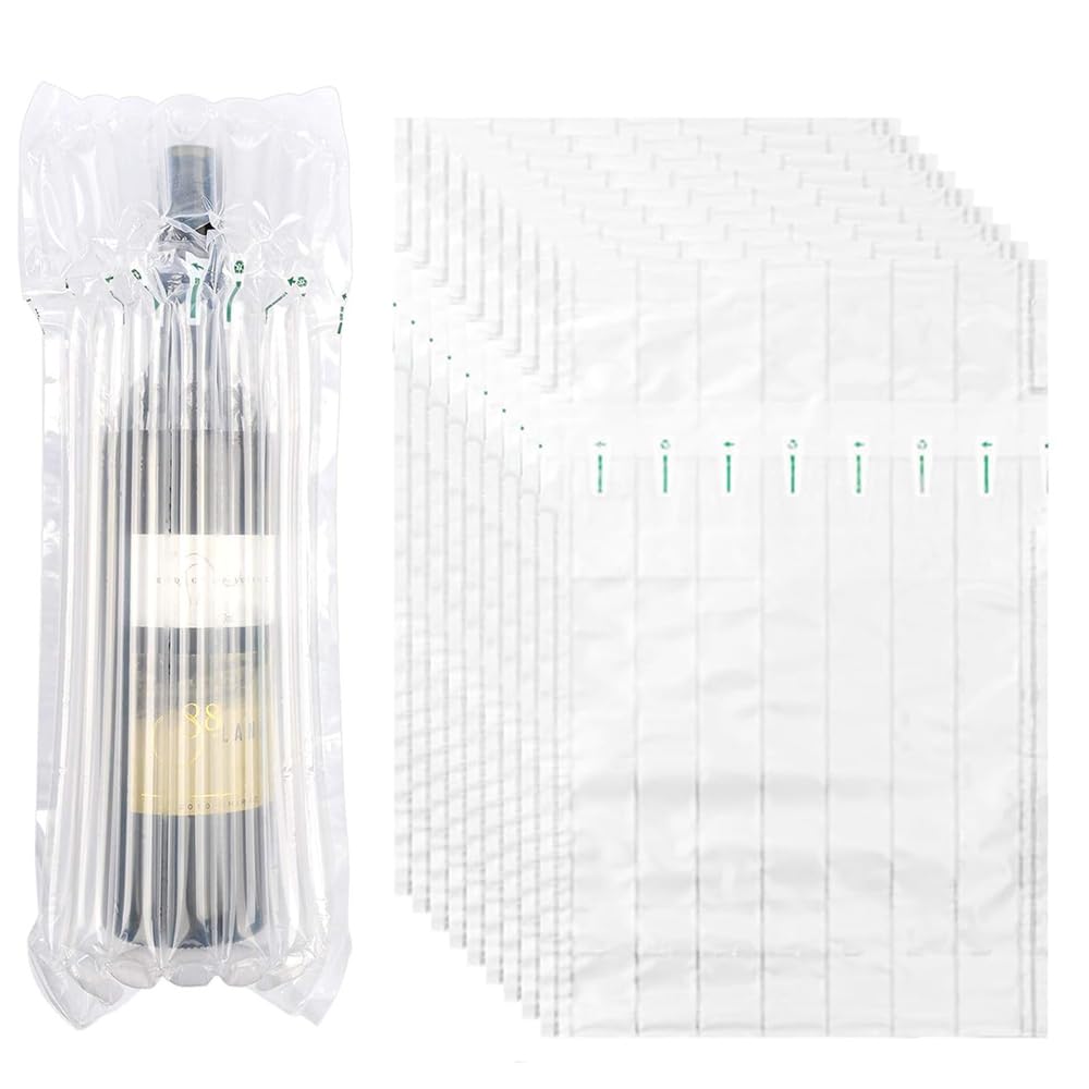 Yesallwas Wine Bottle Protector, 10 Pack Reusable Bubble Wrap Inflatable Air Column Cushion Bag Bubble Wrap Wine Bags Wine Bottle Packaging for Travel, Transport (Not Including Pump)