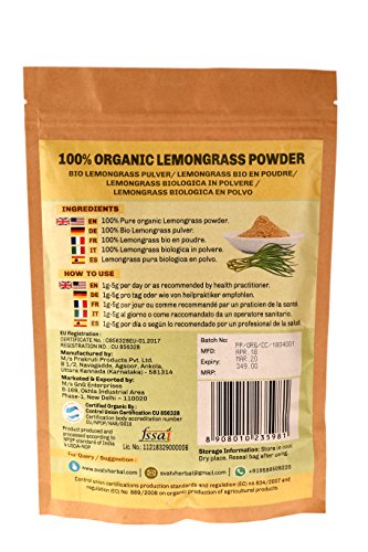 SVATV Organic Lemongrass Powder (Cymbopogon) 1/2 LB, 08 oz, 227g USDA Certified Organic- Biodegradable Resealable Zip Lock Pouch, Food Grade Herb for supplements, hair care & skin care
