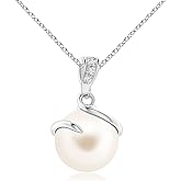 Angara Freshwater Pearl Spiral Pendant with Diamonds in Silver/14K Solid Gold/Platinum | Freshwater Pearl Solitaire 18" Necklace for Women | June Birthstone, Anniversary Jewelry Gift
