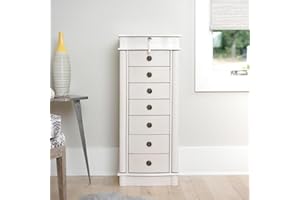 Alveare Home North Locking 7-Drawer Jewelry Armoire – Spacious Organizer with Mirror, Necklace Hooks & Anti-Tarnish Lining, White