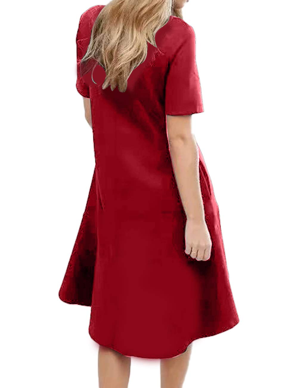 OBERORA Summer Dresses for Women Casual Short Sleeve Round Neck High Low Loose Pocket Cocktail Ruffle Mermaid Dress