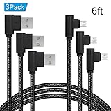 Right Angle Micro USB Cable,90 Degree Android Charger Cable,ANSEIP 3Pack USB to Micro Cable Braided Charger Cords and Data Sync for Samsung/LG/Motorola/Android Smartphones/MP3 (Black-6ft, 6FT)