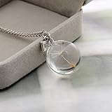 UNKE Dandelion Pendant Necklace with Real Dandelion Seed, Clear Glass Orb Dry Flower Wish Pendant Necklace Gift