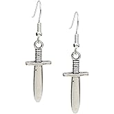 Medieval Sword Charm Earrings, Handmade Antique Silver Dagger Weapon Dangle Jewelry