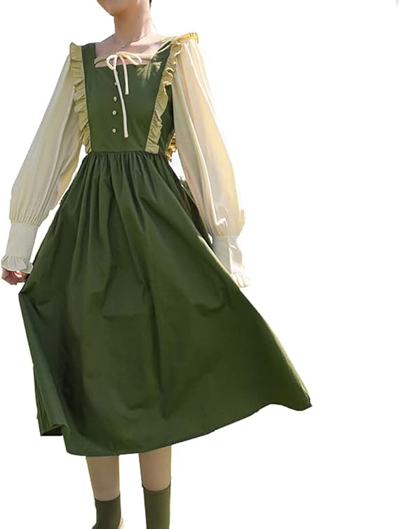 Amazon Co Jp Kaka Lotus 森ガール グリーンドレスワンピース ネイビー海軍風 マキシ丈 女の子 緑 長袖 春 きれいめ Aライン 体型カバー 着痩せ お洒落 カジュアル 秋冬 人気 レディース 服 ファッション小物