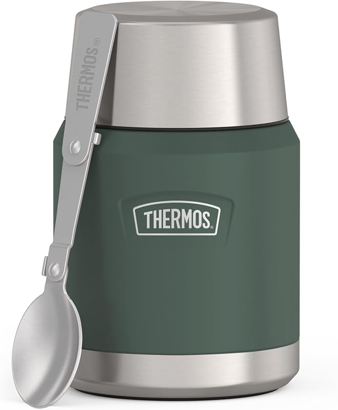 Icon Food Jar Pot alimentaire en acier inoxydable 18/8 à double paroi Vert mat/forêt avec cuillère pliable et fond antidérapant 0,47 l — photo 1 sur 6