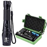 ustopfire LED Tac Flashlight, High Lumens XML T6 Flashlights - Rechargeable, 5 Modes, Zoomable LED Flashlight Torch with 18650 Battery and 2 Chargers For Camping, Hiking Emergencies