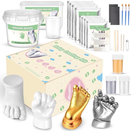 TOGOU2S Gipsabdruck Baby Hand und Fuß für 4 Abdrücke Ungiftig 3D Gips Abdruck Hände mit Farben, Personalisierte Andenken Baby Geschenk Geburt Neugeborenen Geschenk für Frische Eltern