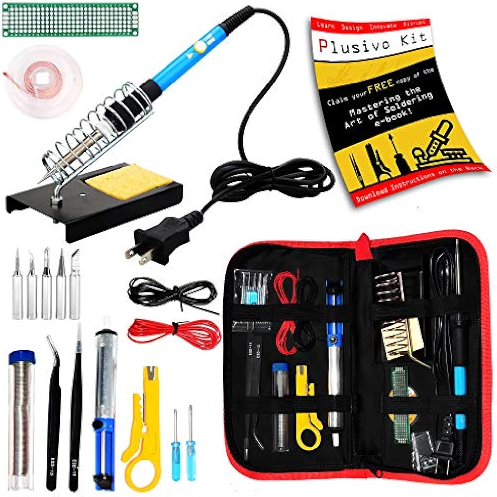 Soldering Irons Kit 60 W Adjustable Temperature, Stand, Tip Set