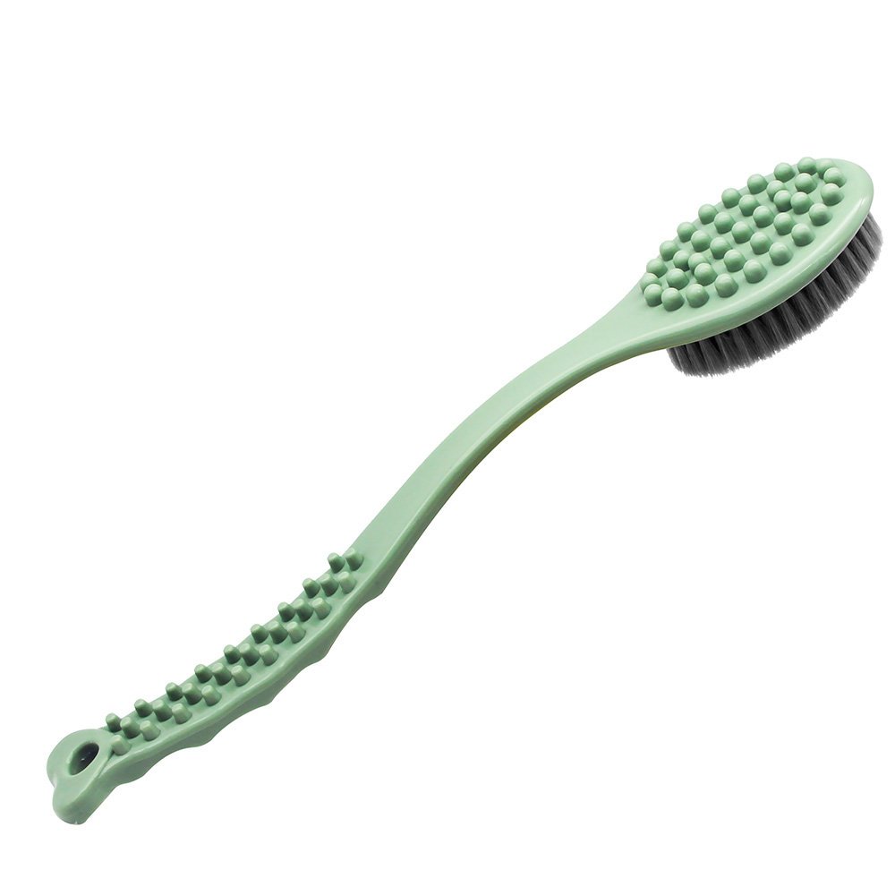 QiCheng&LYS Massage Brush Shower Back Scrubber,Shower Brush for Exfoliating Skin,Long Wooden Handle Cleans The Body Easily-14in (Green)