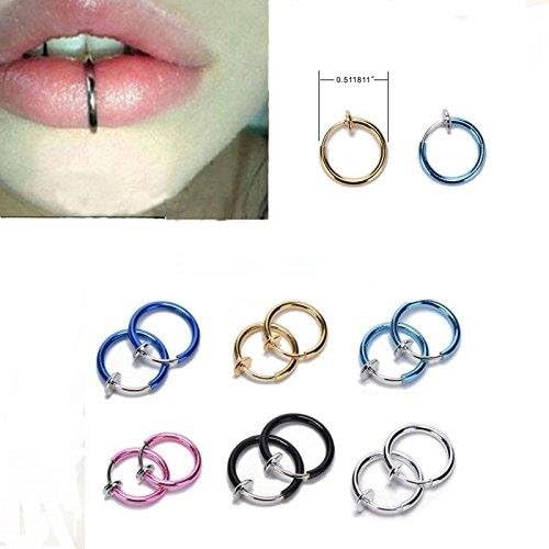 Elegant4beauty 12 Pcs Nose Studs Assorted Body Jewelry Piercing Nose Open Hoop Ring Lip Rings