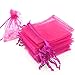 Bezall 100Pcs Organza Bags 4x6 Inch, Hot Pink Small Jewelry Bag Drawstring Mesh Gift Bags Wedding Party Favor Christmas Candy Pouches