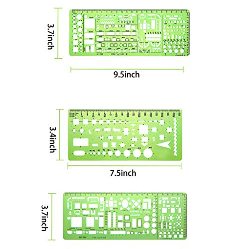 Kasmena 9 Pcs Plastic Geometric Drawings Stencils Measuring Templates Geometric Rulers for Office and School,Planner Painting Drawing,Clear Green - Thumbnail 3