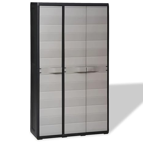 Festnight Gartenschrank mit 4 Regalen 3 Tür Aufbewahrungsschrank Mehrzweck Außenschrank 97 x 38 x 171 cm Schwarz und Grau