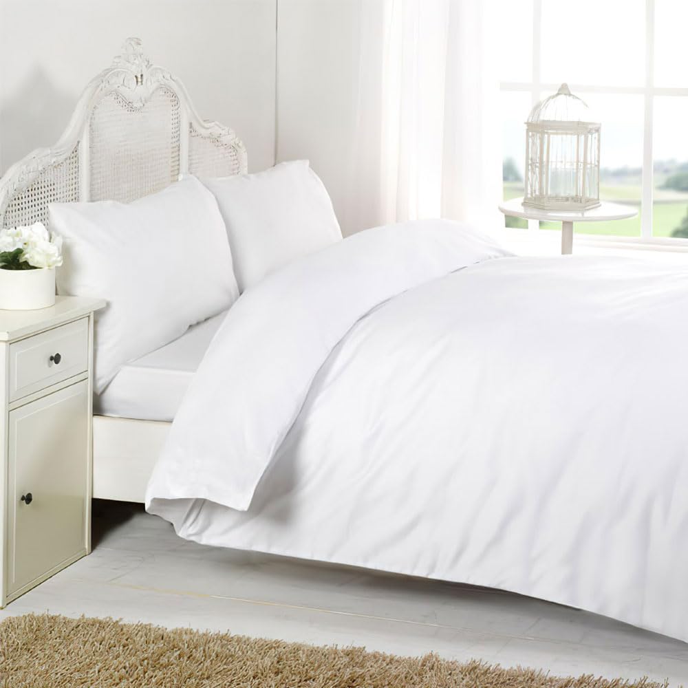 Night Zone 100% Egyptian Cotton 200 Thread Count Duvet Cover Set, White, Cot Bed