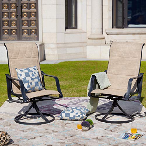 LOKATSE HOME Outdoor Patio Swivel Rocking Chair Set Sling(Set of 2), 2, Beige