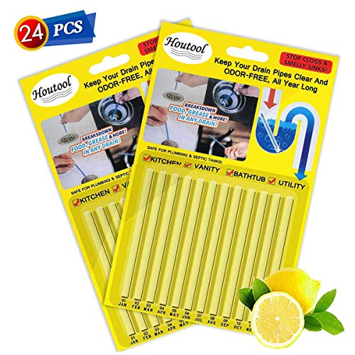 Drain Cleaner Sticks and Deodorizer - Pipe Cleaner Stick Garbage Disposal Deodorizer Fresh&Odor Free and Prevent Clogs Sink Cleaner for Toilet Drain Kitchen Sewer Septic Tank Safe As Seen On TV(Lemon)