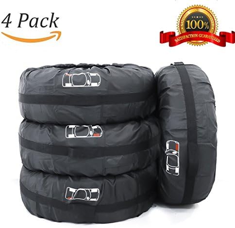 4 Pcs Tire Tote Covers FLR 80cm/31in Diameter Adjustable Foldable Seasonal Spare Tire Cover Dust Cover Wheel Protection Covers for Car Off Road Truck SUV Black with Red Logo