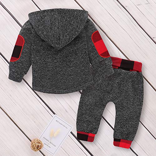 image for VOLUOVO Toddler Baby Boy Girl Clothes Plaid Pocket Hoodie Sweatshirt J