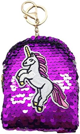 Mwfus Reversible Unicorn Sequin Mini Wallet Pouch Card Holder Zip Coin Purse Clutch Handbag Key Chain for Girls Women