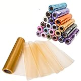 Meijuner 29CM X 25M Organza Roll Sashes Fabric Table Runner Chair Sashes Bow Swag Sheer DIY Fabric For Party Event Wedding Decoration (Gold)