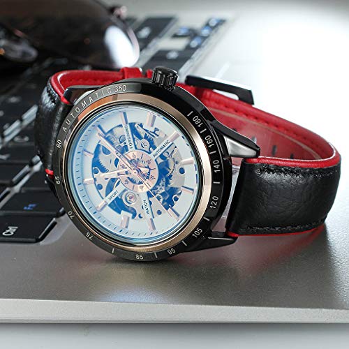 YEZIJIN Motorcycle Design Transparent Red Black Belt Waterproof Men's Automatic Watch Under 20