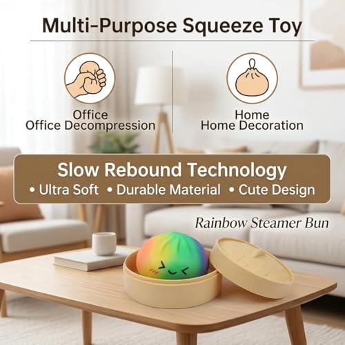 SLEEPHEAD®Rainbow Mystery Dumpling Squishies Stress Balls, Fidget Sensory Toy with Food Steamer, Squeeze Dough Ball for Stress Relief, Stretchy Desk Toys Gift