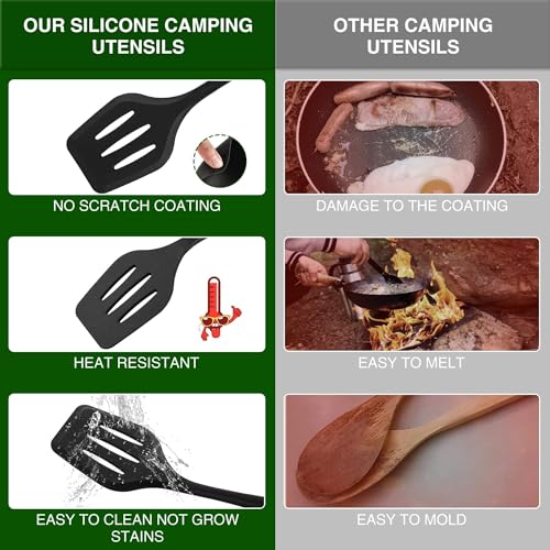 Camping Cooking Cookware Kitchen Set - Camp Accessories Cook Utensils Kit, Camping Essentials BBQ Silicone Mess Kit for Backpacking Gear, Camping Must Haves Equipment