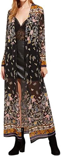 Women Coat, New Hot Sale Women Kimono Cardigan Long Floral Print Party Coat Outwear Fashion Top by Neartime (XL, Black)