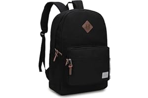 RAVUO School Backpack for Men Women, Water Resistant 15.6 inch Laptop Back Packs Bookbags College Daypack Black Bag with Side Pockets