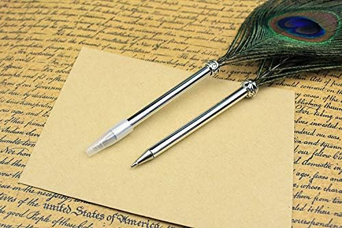OPENDGO Peacock Feather Ballpoint Pen,Black Ink Vintage Feather Quill Refined Plated Rod Quill Ballpoint Pen For School Writing ▏Wedding Gift Signature Pen (1*Peacock Feather Pen) - Image 4
