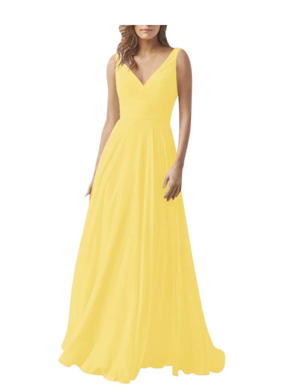 XJLY Women's A Line V Neck Chiffon Bridesmaid Dresses Evening Dress