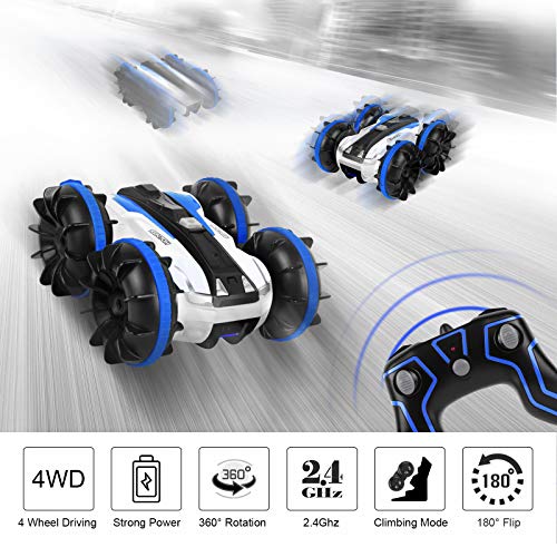 KINGBOT Rc Cars, Waterproof Stunt Car Remote Control Amphibious Cars with 2 Sides Driving On Water & Land Electric Stunt Car Toys for Children (waterproof car)